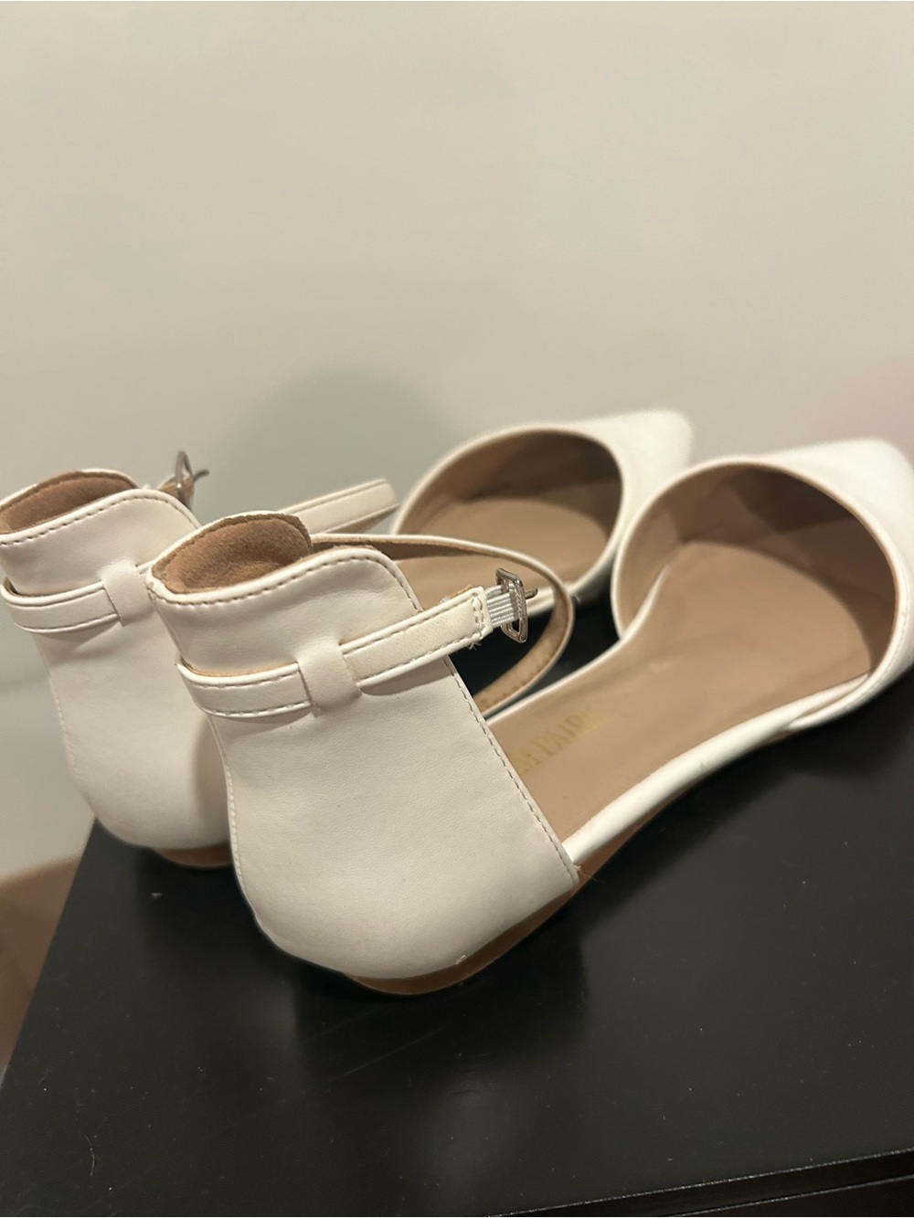 Women's White D'Orsay Ankle Strap Flats